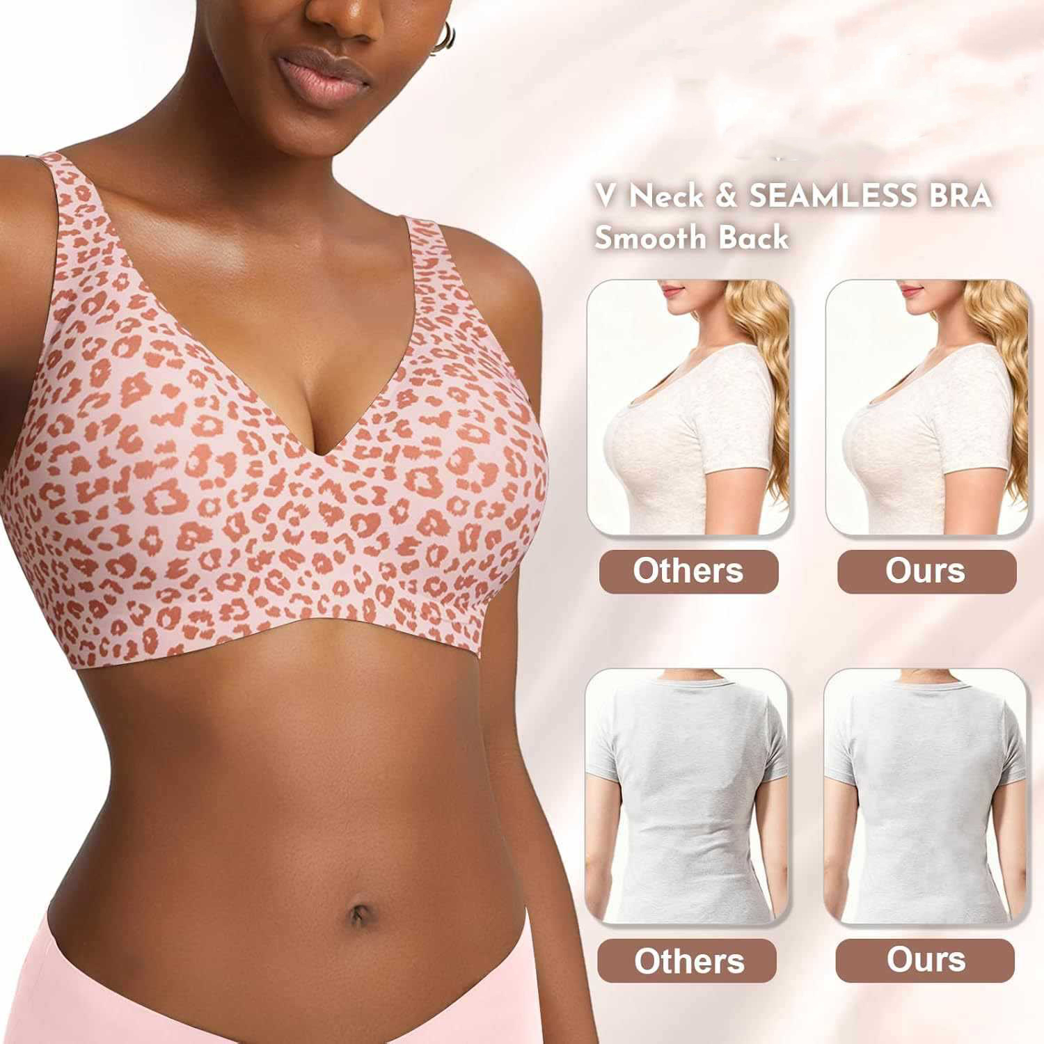 Women's Seamless Pink Leopard  – Plunge Bra Push Up recenzja i cena