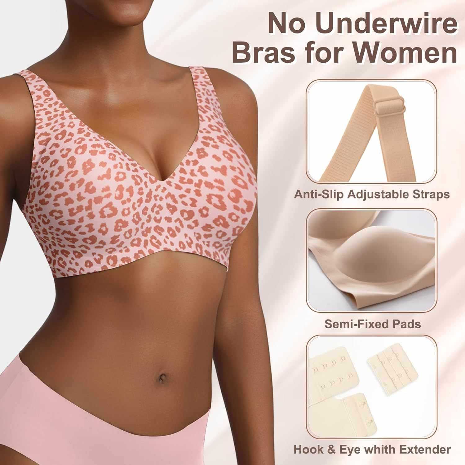 Women's Seamless Pink Leopard  – Plunge Bra Push Up recenzja i cena