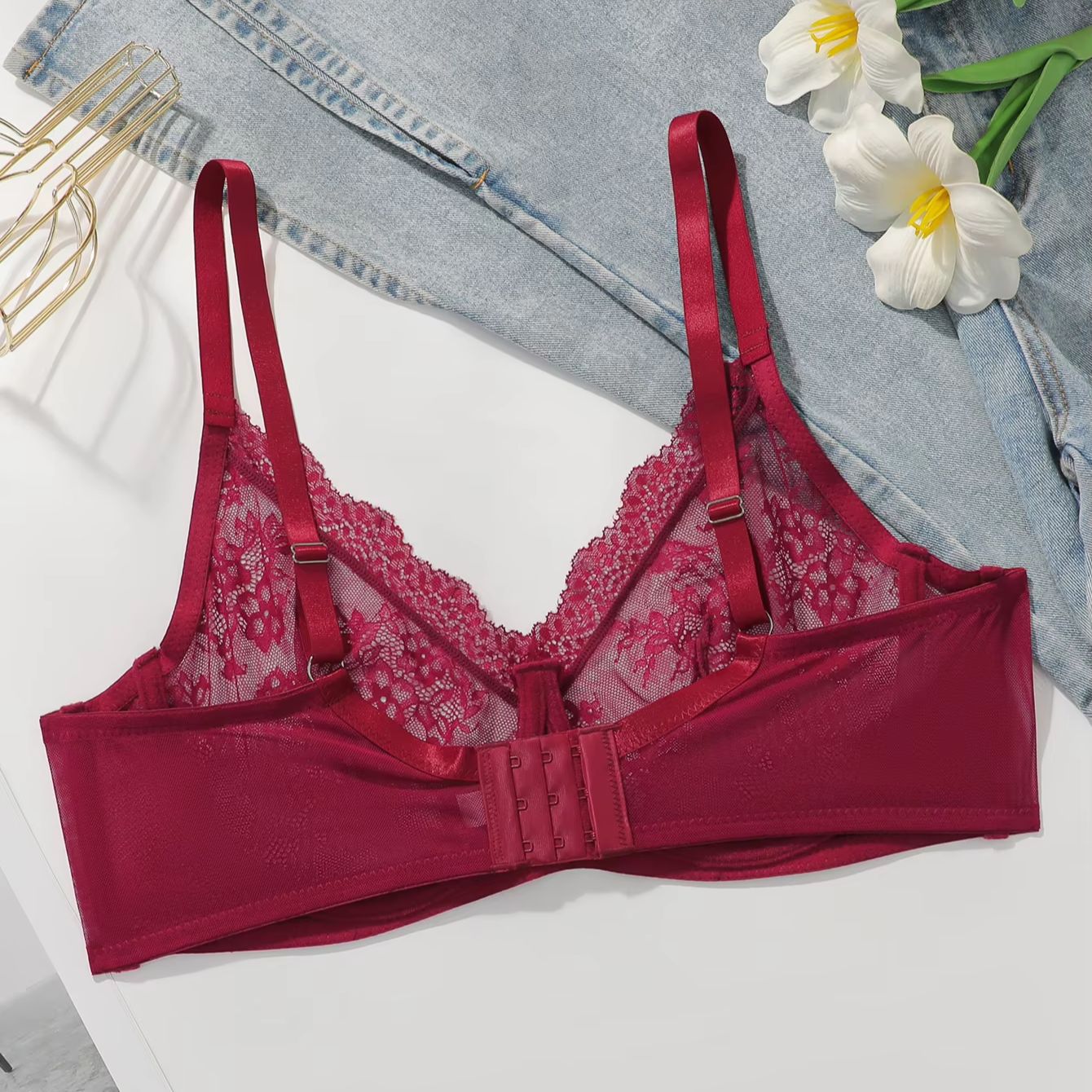 Women Plus Size Red Lace Sheer – Full Coverage Bra recenzja i cena