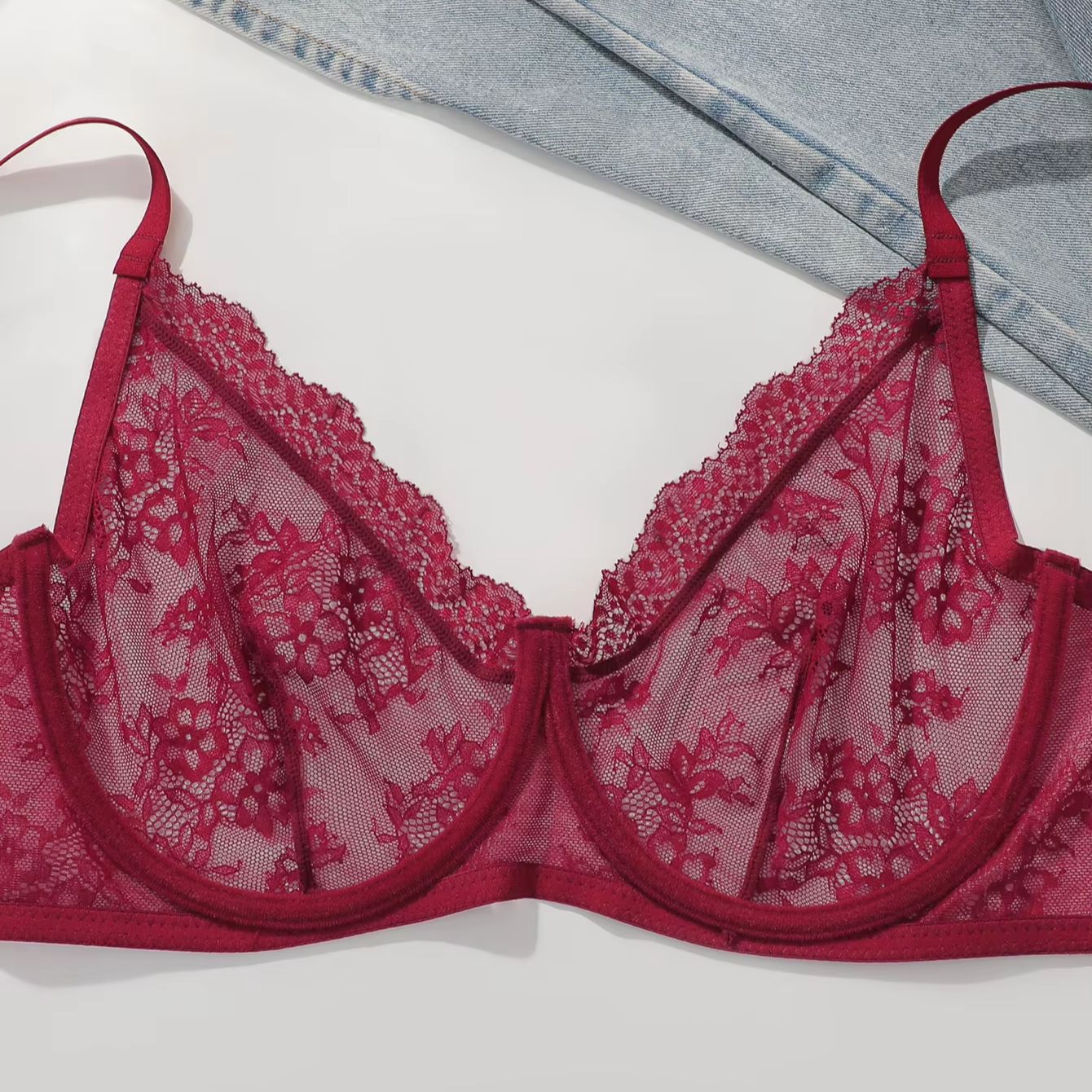 Women Plus Size Red Lace Sheer – Full Coverage Bra recenzja i cena