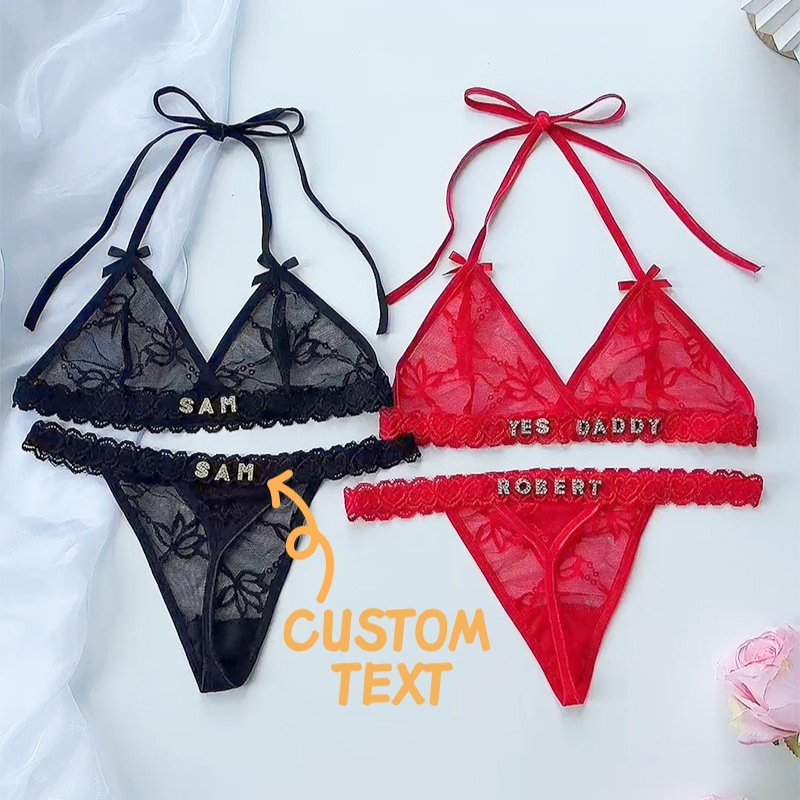 Custom Crystal Letter Name Tho – Lace Bralette Set recenzja i cena