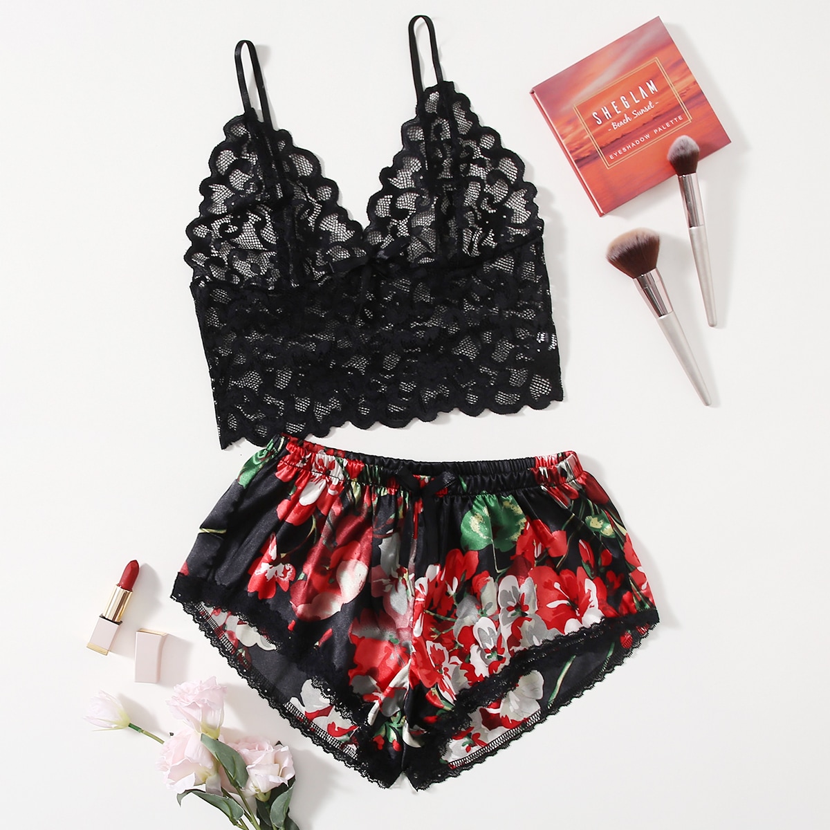 Floral Lace Pajama Set for Wom – Lace Bralette Set recenzja i cena