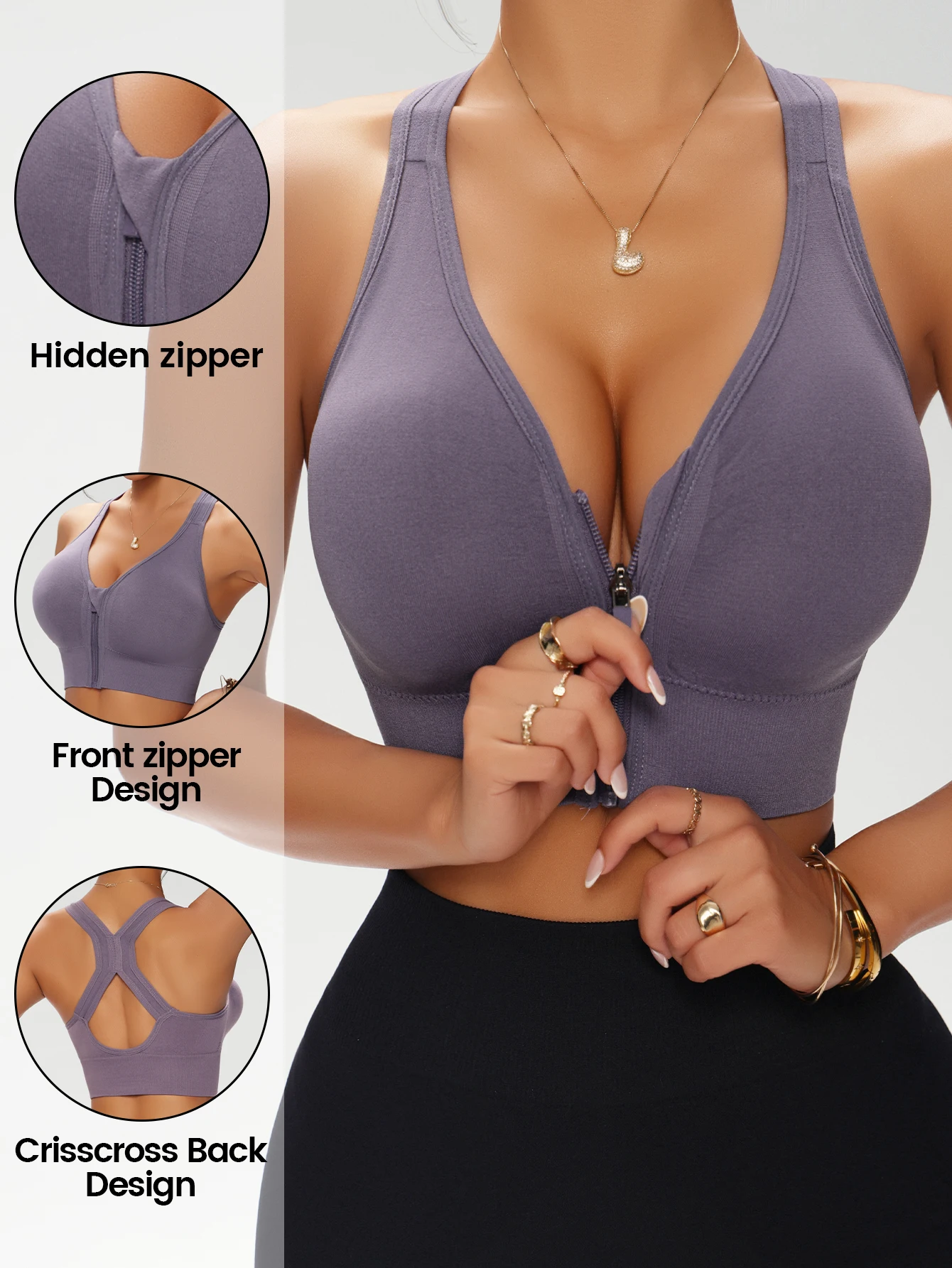 Women's Zip Front Solid Color  – Underwire Bra Padded recenzja i cena