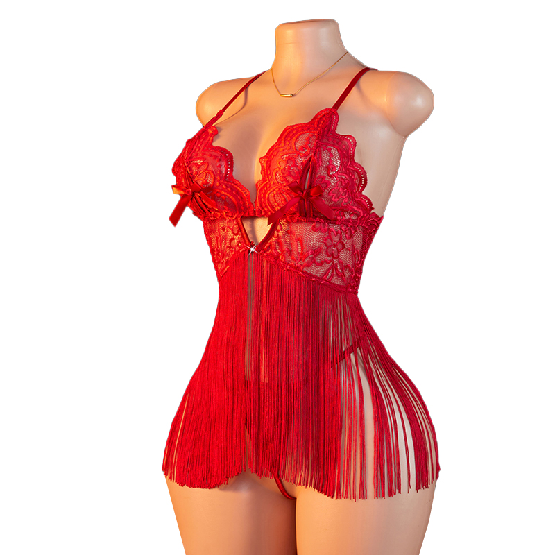 Transparent Lace Women Red Str – Lace Bralette Set recenzja i cena