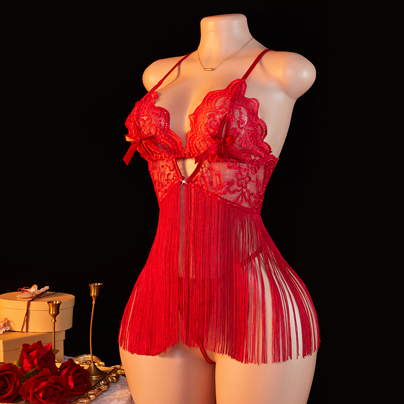Transparent Lace Women Red Str – Lace Bralette Set recenzja i cena