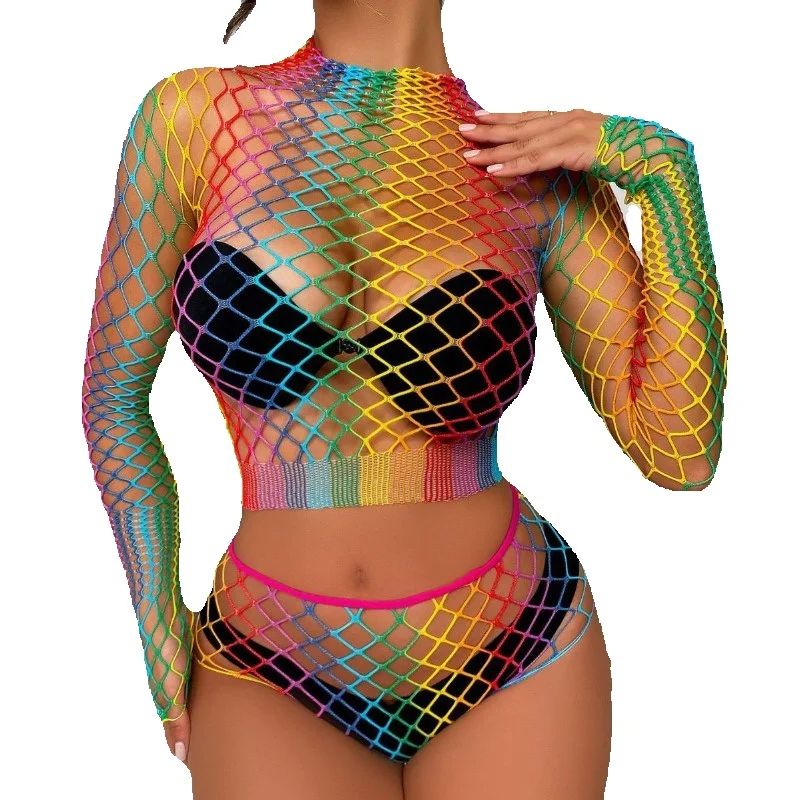 Sexy Rainbow Mesh Lingerie Set – Sheer Bra Lace recenzja i cena
