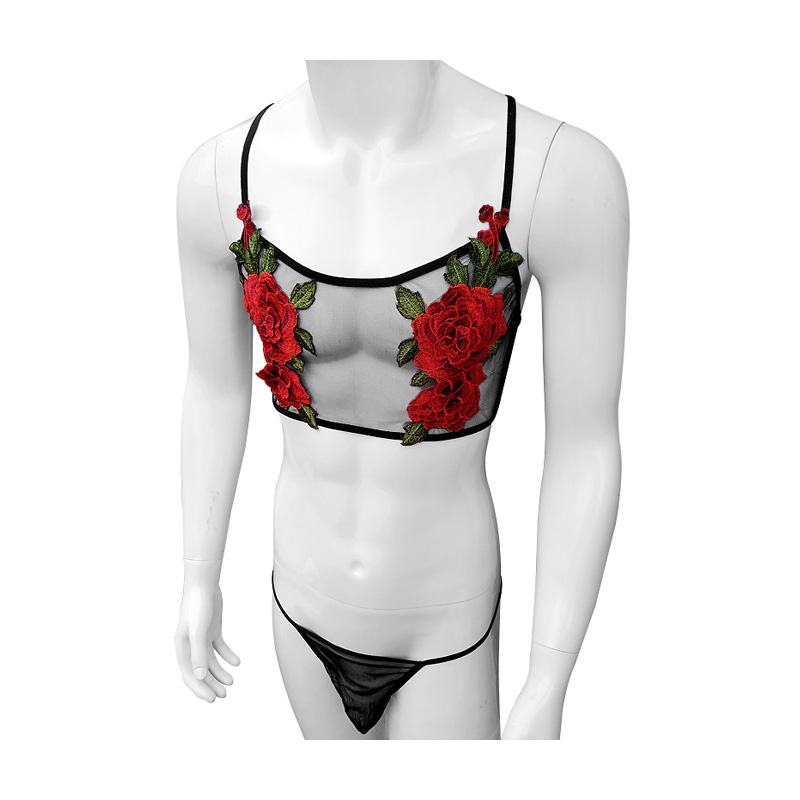 Sexy Embroidery Mens See Throu – Sheer Mesh Bra recenzja i cena