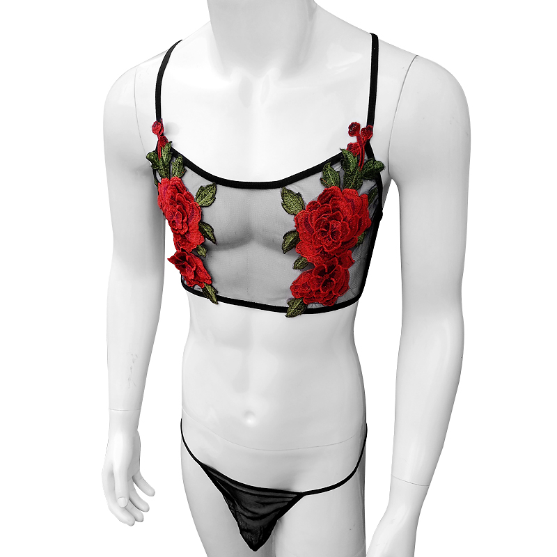 Sexy Embroidery Mens See Throu – Sheer Mesh Bra recenzja i cena