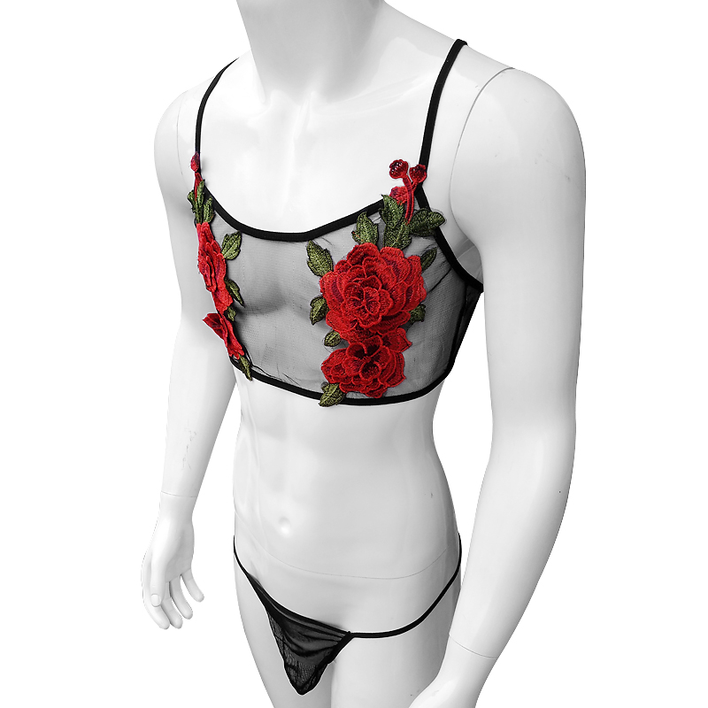 Sexy Embroidery Mens See Throu – Sheer Mesh Bra recenzja i cena