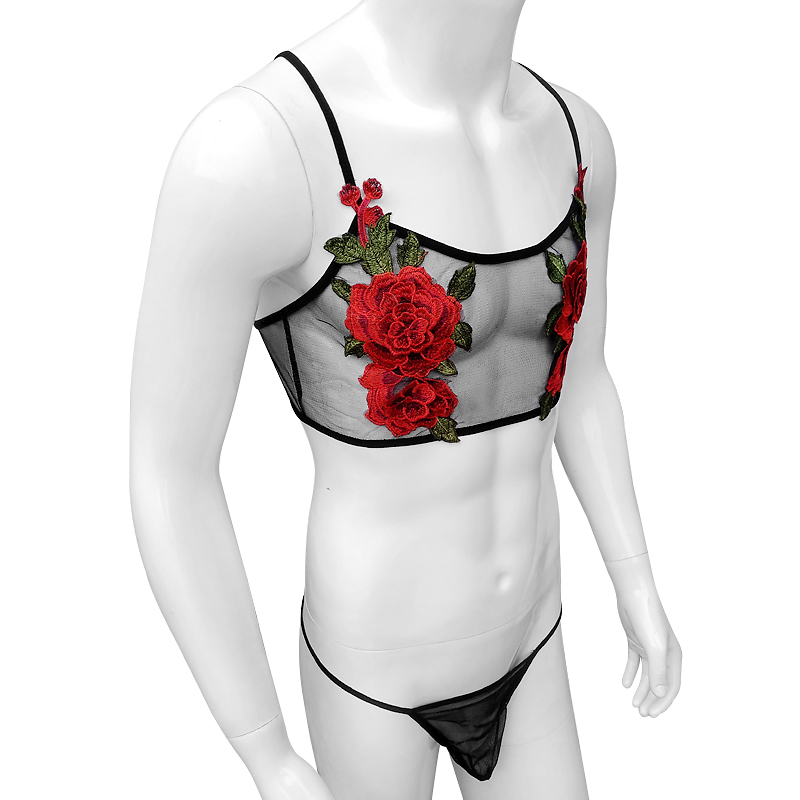 Sexy Embroidery Mens See Throu – Sheer Mesh Bra recenzja i cena